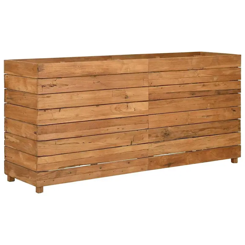 Arriate Elevado Madera De Teca Reciclada Y Acero 150x40x72 Cm