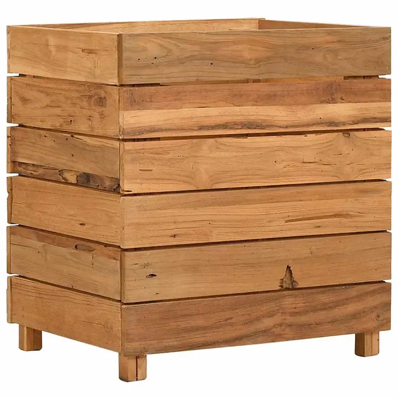 Arriate Elevado Madera De Teca Reciclada Y Acero 50x40x55 Cm