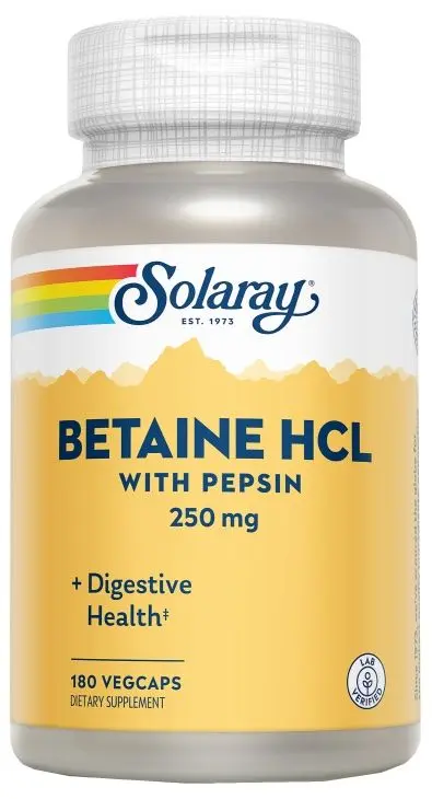 Betaína HCL · Solaray · 180 cápsulas