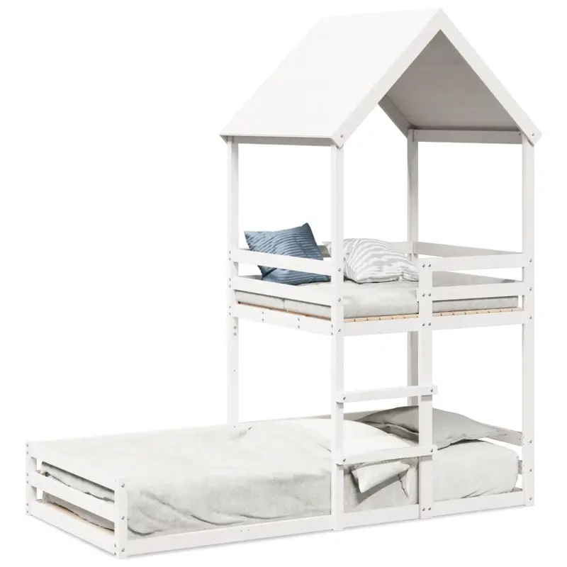 Cama Con Techo Madera Maciza De Pino Blanco 90x200 Cm