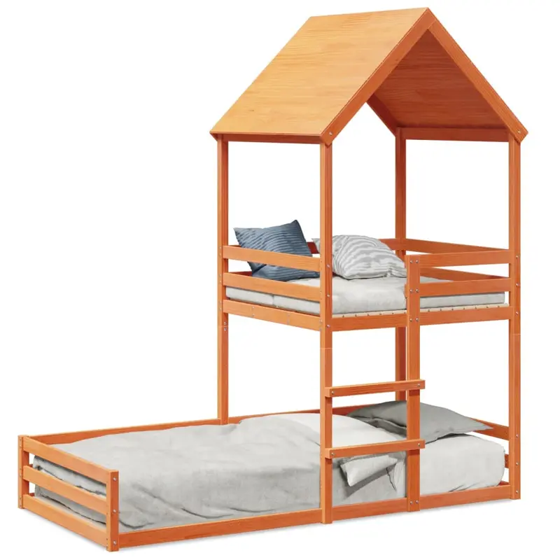 Cama Con Techo Madera Maciza Pino Marrón 80x200 Cm