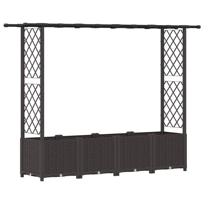 Cama Elevada Con Trellis Y Techo Marrón 203 X 40 X 136 Cm Pp