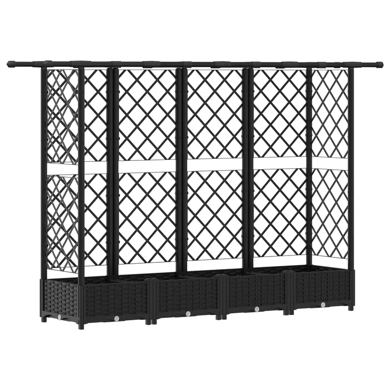 Cama Elevada Con Trellis Y Techo Negro 202,5 X 40 X 121 Cm Pp