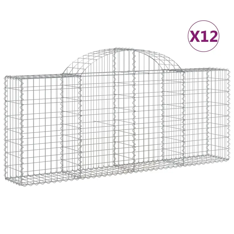 Cestas De Gaviones 12 Uds Forma De Arco Hierro 200x30x80/100 Cm