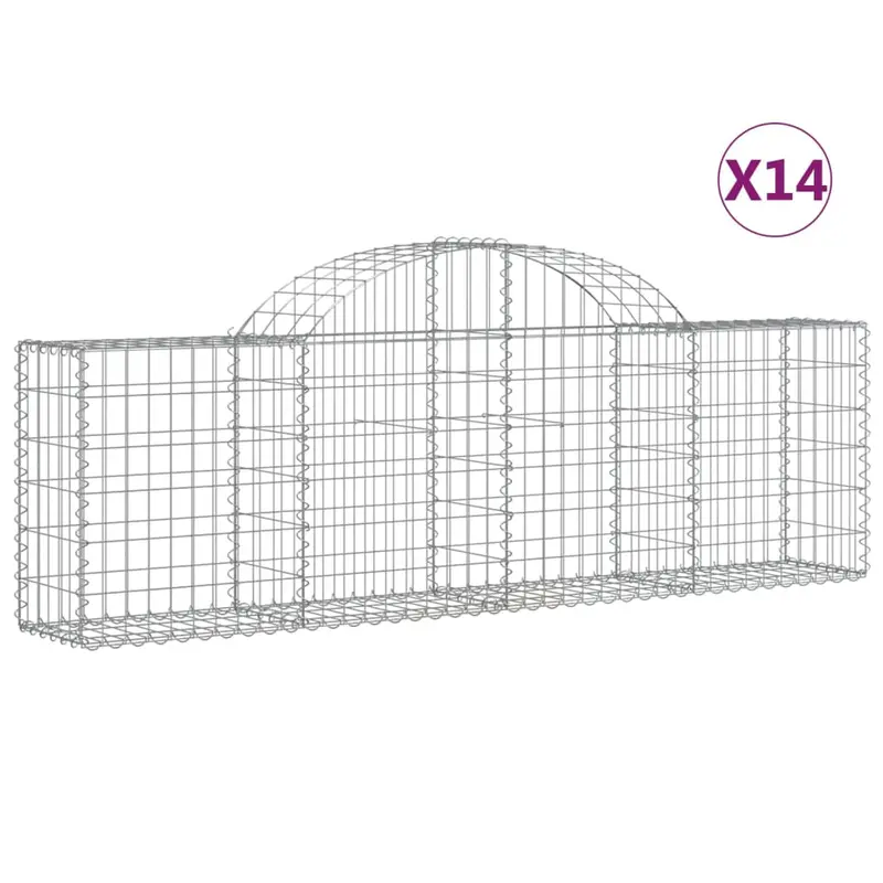 Cestas De Gaviones 14 Uds Forma De Arco Hierro 200x30x60/80 Cm