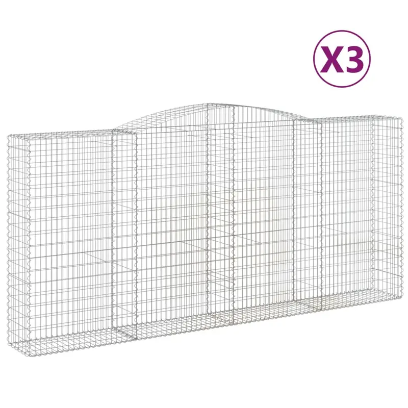 Cestas De Gaviones 3 Uds Forma De Arco Hierro 400x50x180/200 Cm