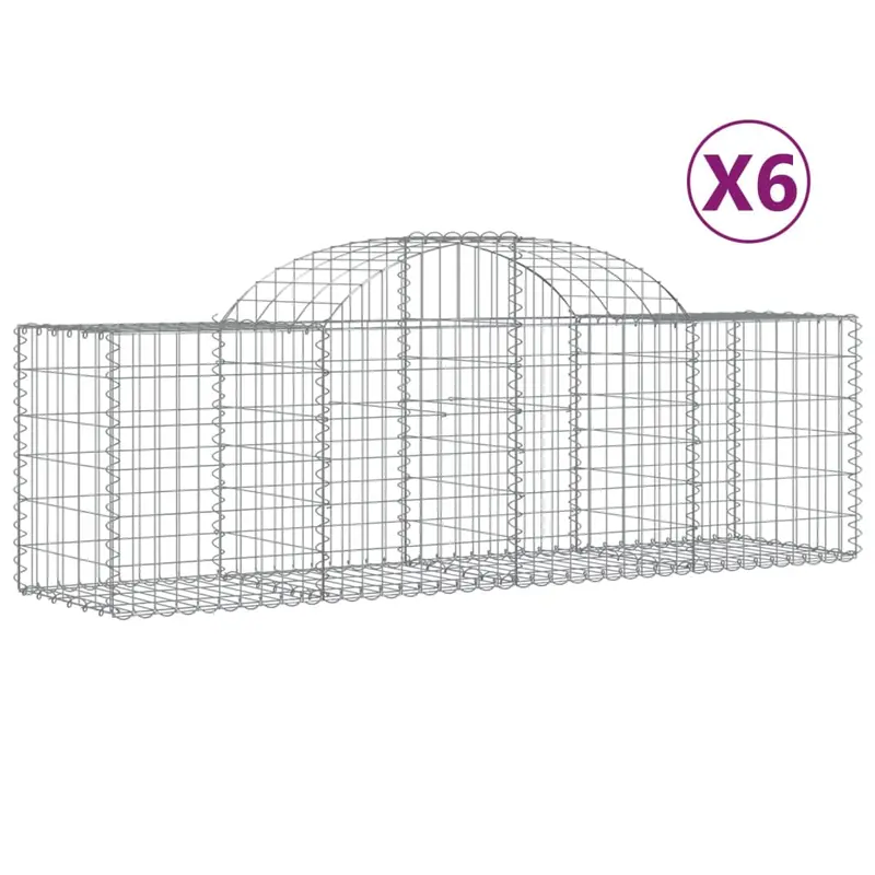 Cestas De Gaviones 6 Uds Forma De Arco Hierro 200x50x60/80 Cm