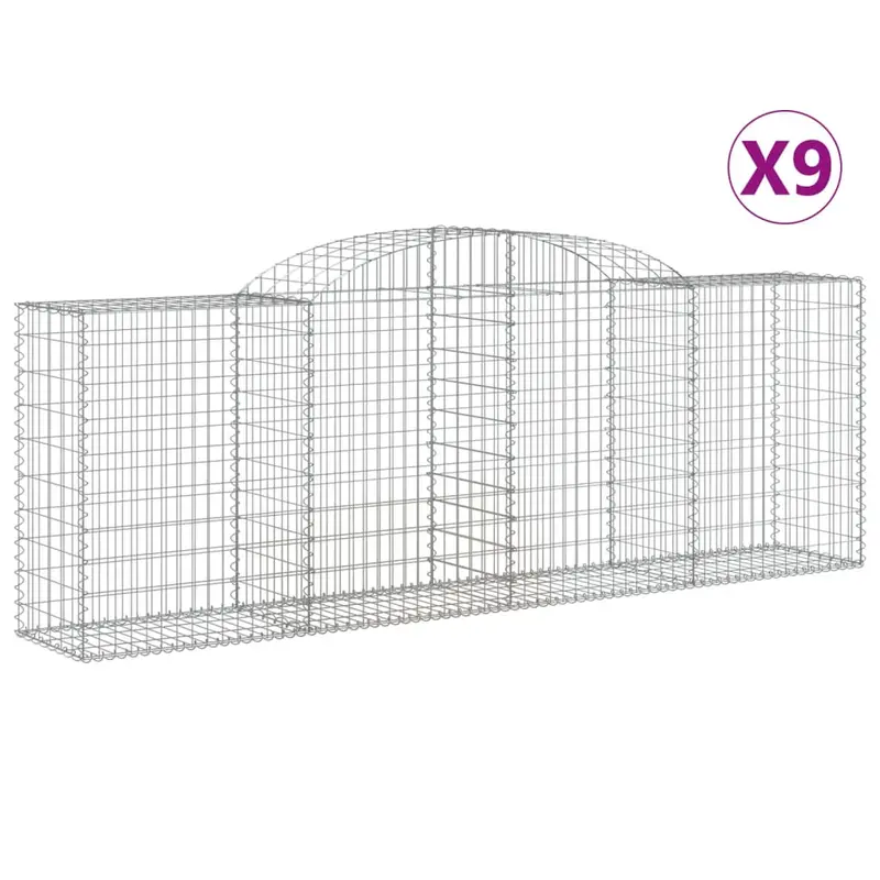 Cestas De Gaviones 9 Uds Forma De Arco Hierro 300x50x100/120 Cm
