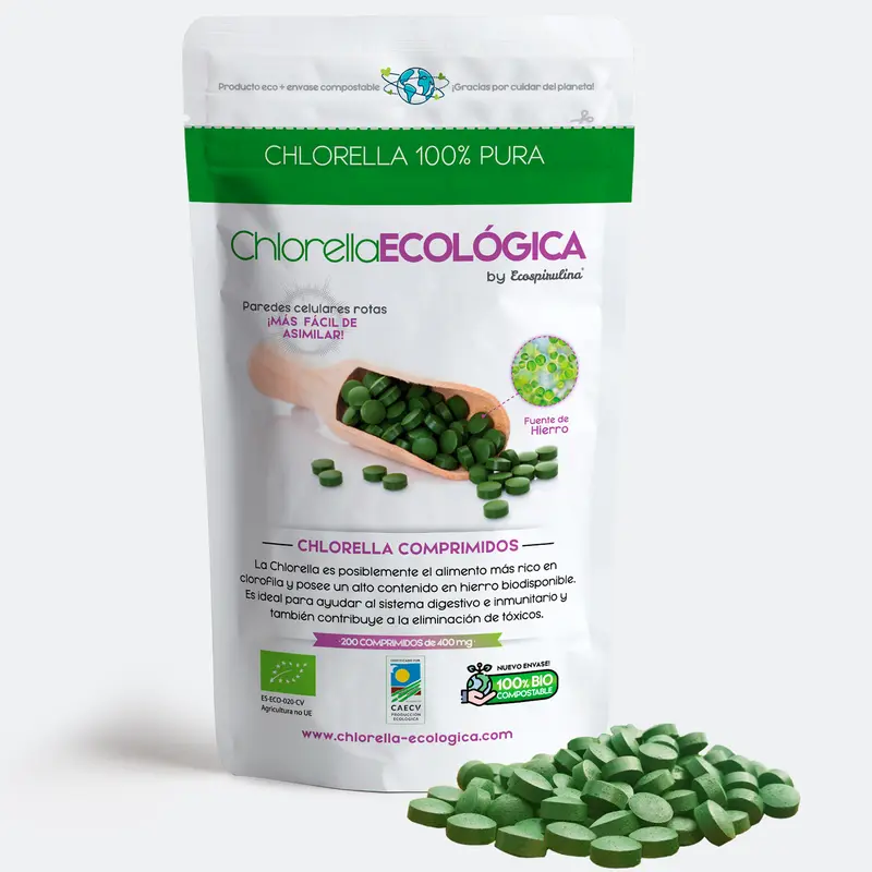 Chlorella Ecológica De Pared Celular Rota Ecospirulina 200 Comprimidos