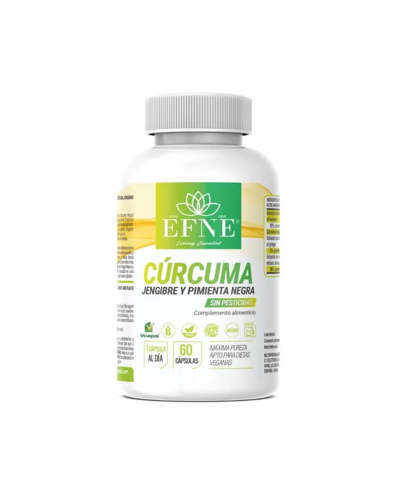 Cúrcuma + Jengibre + Pimienta Negra Efne — 60 Cápsulas