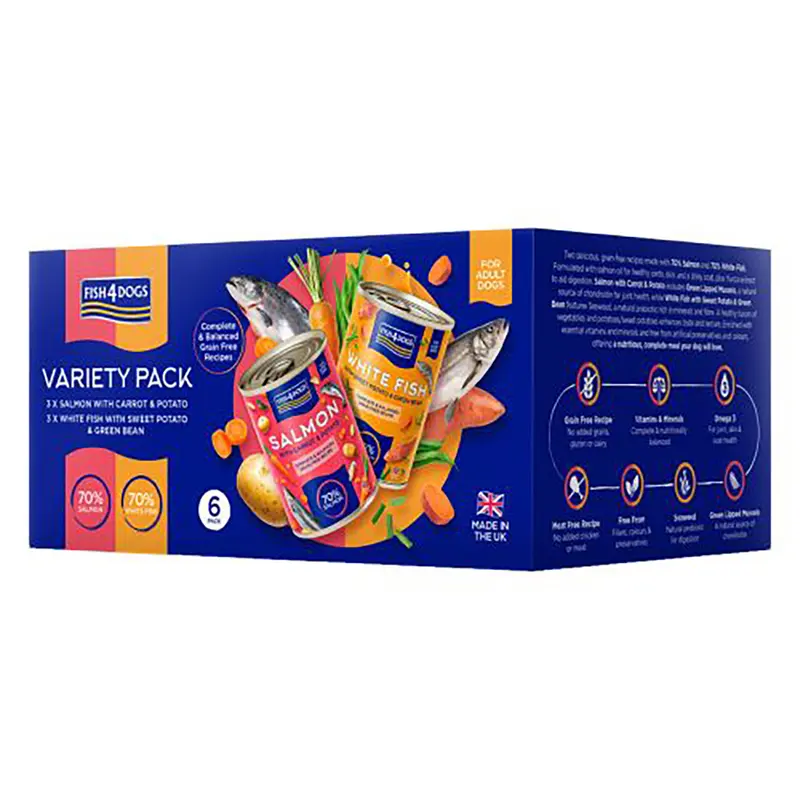 Fish4dogs Multipack Para Perro – Pescado Blanco Y Salmón 6 X 395 G