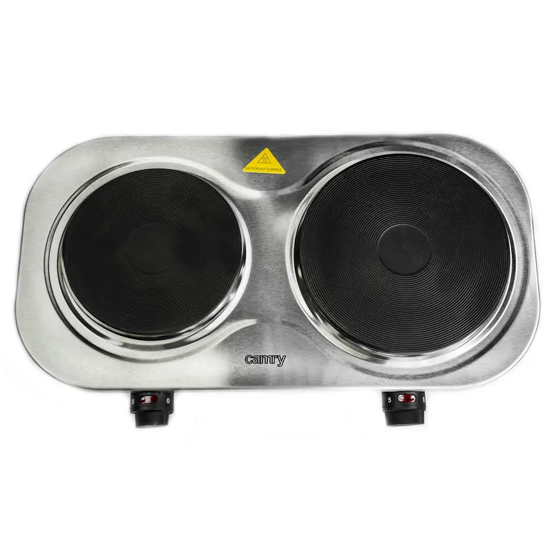 Hornillo Eléctrico Doble, Zona Cocinado 18,5 - 15.5 Cm, 2 Termostatos Regulación Continua Camry Cr6511 Plata