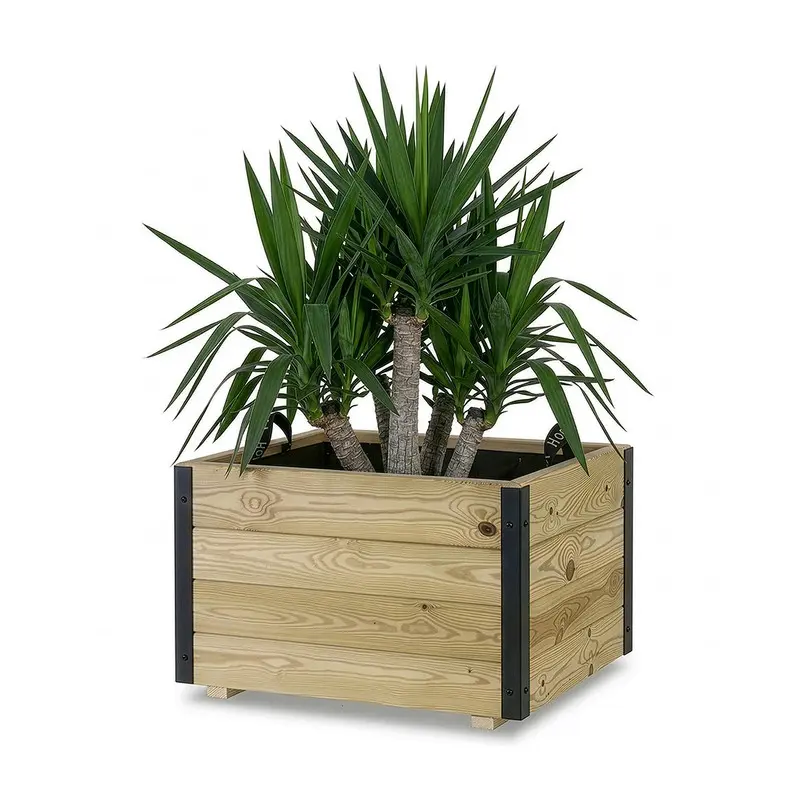 Jardinera De Madera Con Refuerzo De Aluminio 60x60x40 Cm Pun Al Hortalia
