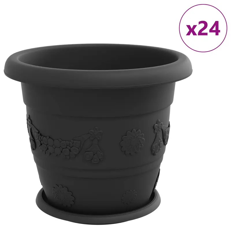 Macetas 24 Uds. Negro Ø 34 X 28 Cm Plástico