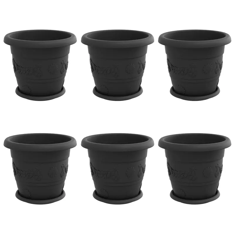 Macetas 6 Uds. Negro Ø 30 X 25 Cm Plástico