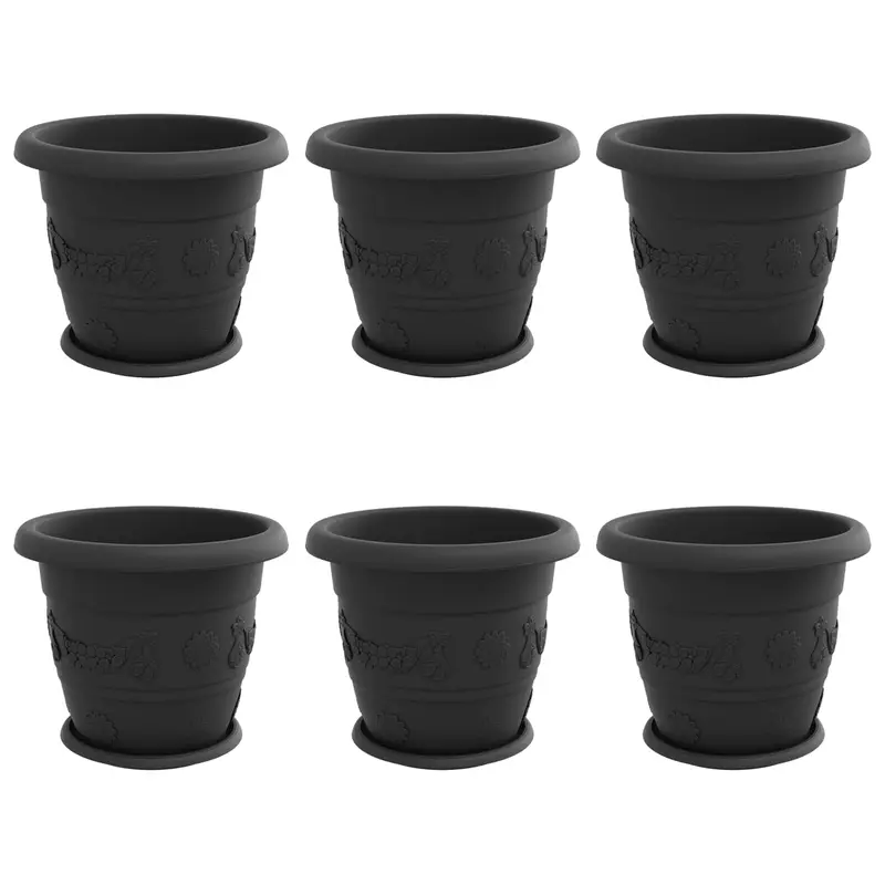 Macetas 6 Uds. Negro Ø 34 X 28 Cm Plástico