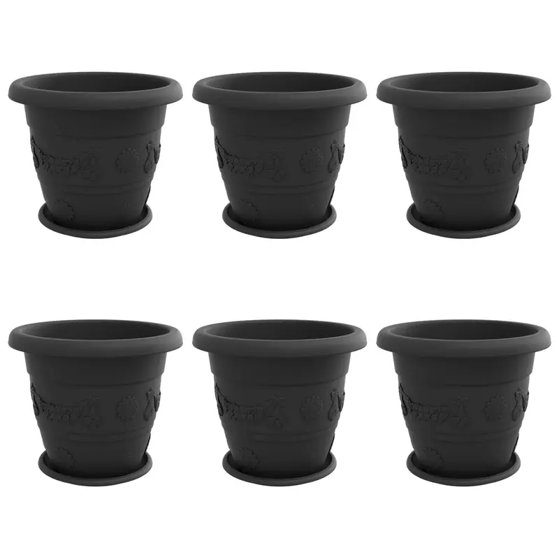 Macetas 6 Uds. Negro Ø 39 X 32 Cm Plástico