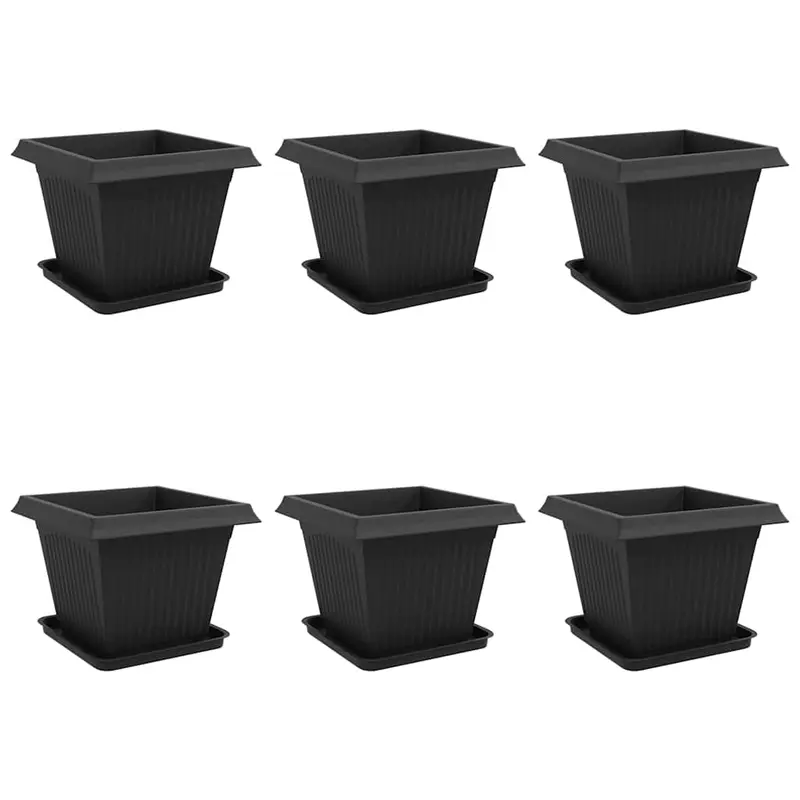 Macetas 6 Uds. Negro Plástico