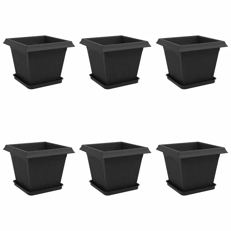 Macetas 6 Uds. Negro Plástico