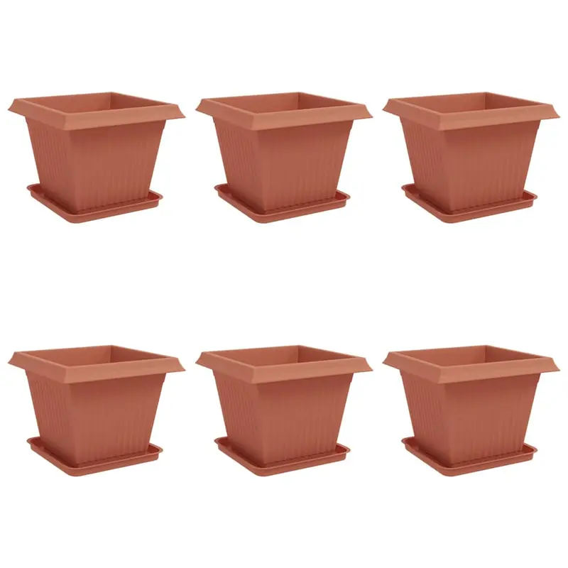 Macetas 6 Uds. Rojo Ladrillo Plástico