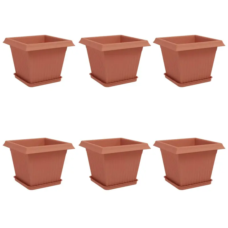 Macetas 6 Uds. Rojo Ladrillo Plástico