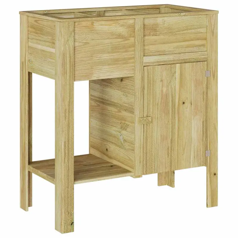 Macetero Alto Marrón Madera De Pino Impregnada