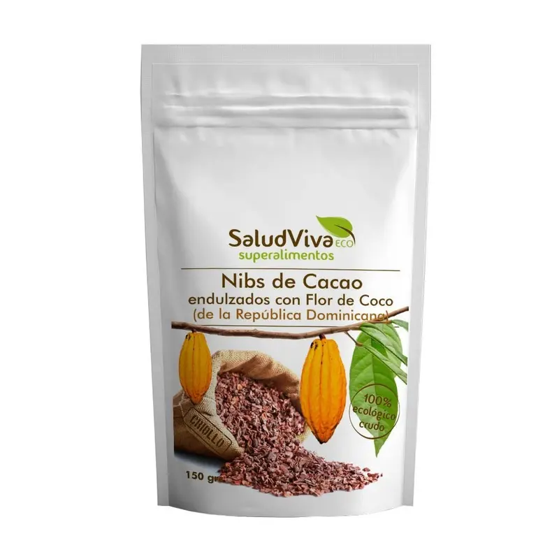 Nibs de Cacao con Néctar de Flor de Coco · Salud Viva · 150 gramos