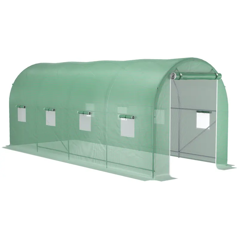 Outsunny Invernadero De Túnel 500x200x205 Cm Con Puerta Enrollable Y 8 Ventanas