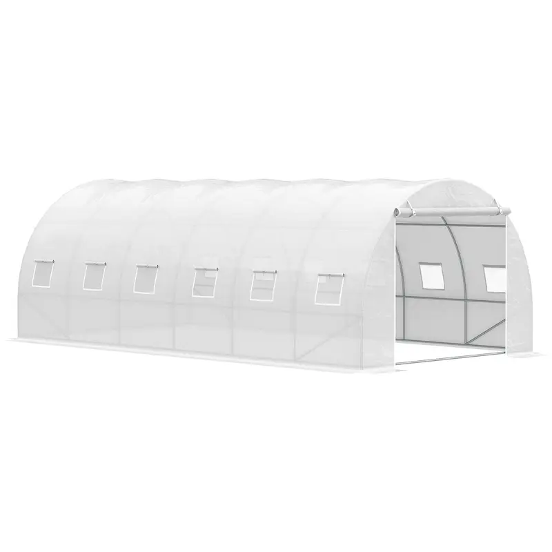Outsunny Invernadero De Túnel 6x3x2m Con Puerta Enrollable 12 Ventanas De Pe