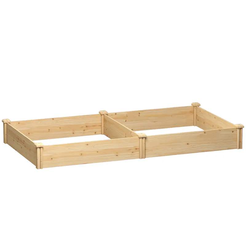 Outsunny Jardinera Elevada De Madera Con Divisor Y Base Abierta Natural