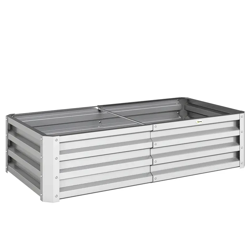 Outsunny Jardinera Elevada Rectangular De Acero Galvanizado 120x60x30,5 Cm Plata