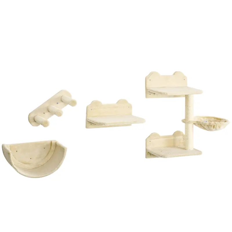 Pawhut Estante De Escalada Para Gatos De Pared Con Hamaca Nido Plataformas Beige