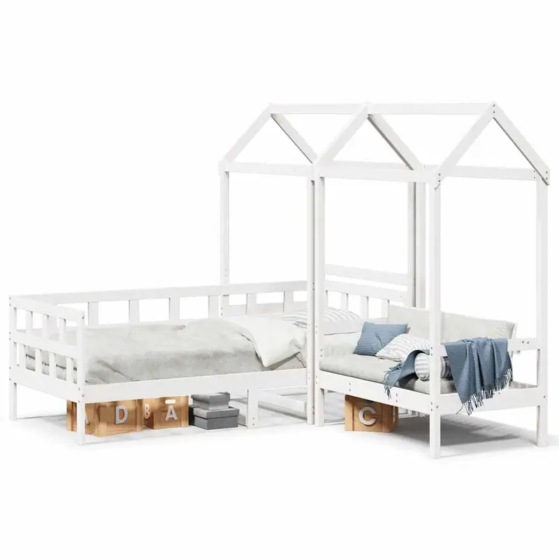 Sofá Cama Con Techo Madera Maciza De Pino Blanco 80x200 Cm
