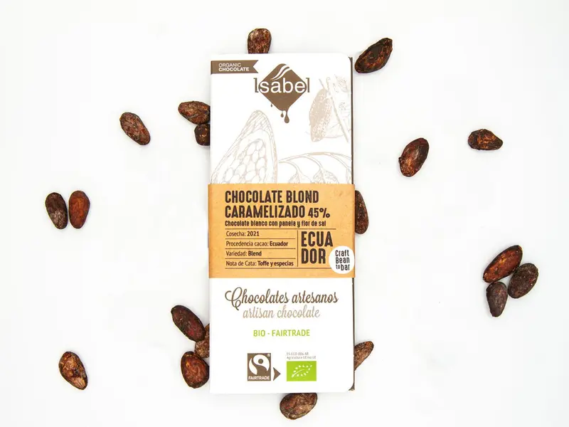 Tableta Bean To Bar Bio chocolate Blond, 45% cacao
