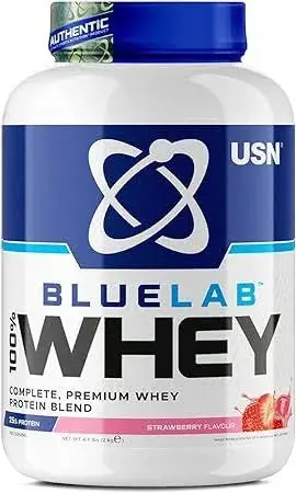 USN BLUELAB 100% suero de PROTEÍNA sabor FRESA 908g