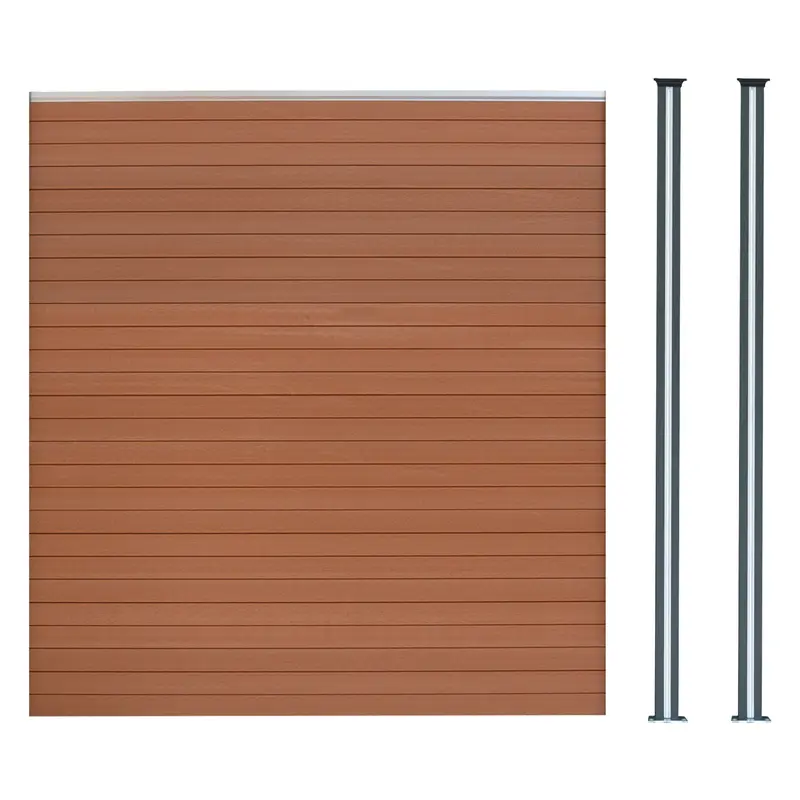 Vallas Para Exteriores De Wpc Y Aluminio - 1x Panel + 2x Postes | Marrón
